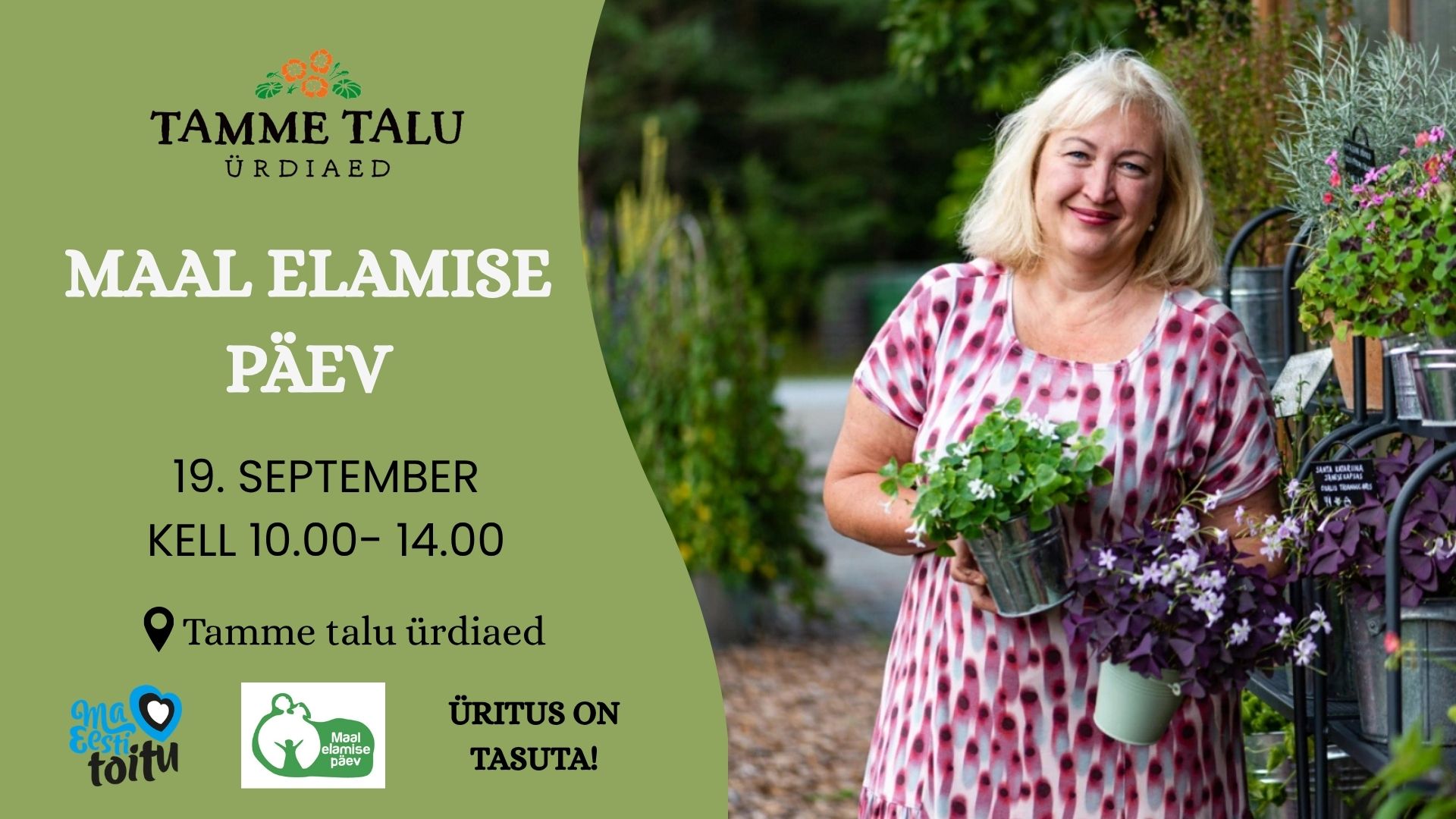 Tule Maal Elamise Päeval Tamme talu ürdiaeda! Mis sind sel päeval ees ootab: Avatud on ürdiaia kohvik, kus pakume Tamme talu perenaise legendaarseid ürdipirukai